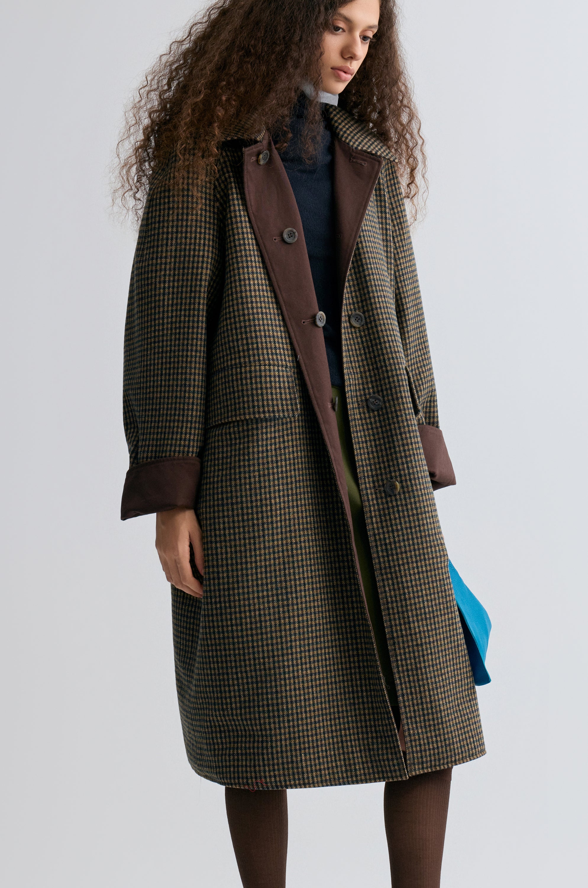Reversible Twill and Check Trench Coat