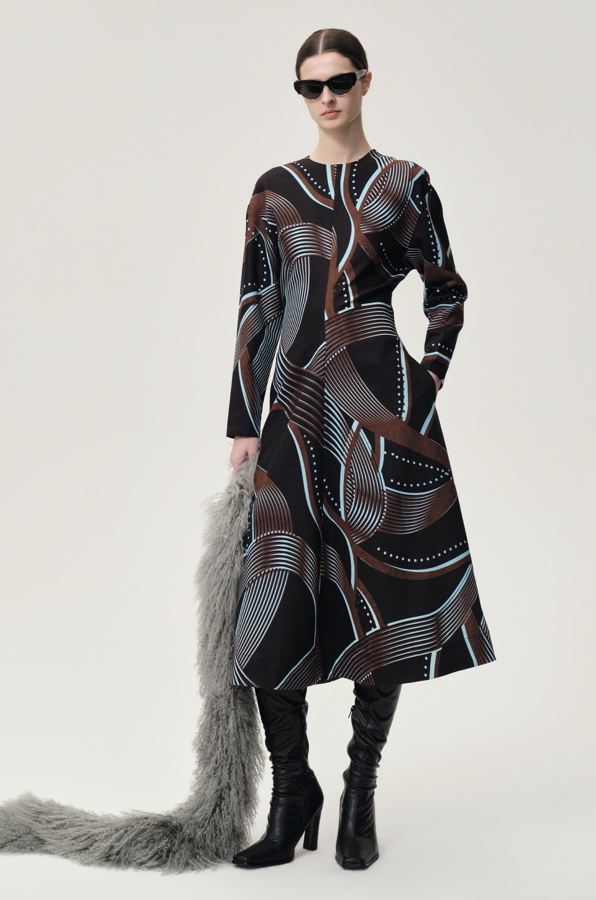 Printed Draped-waist Dress Multi