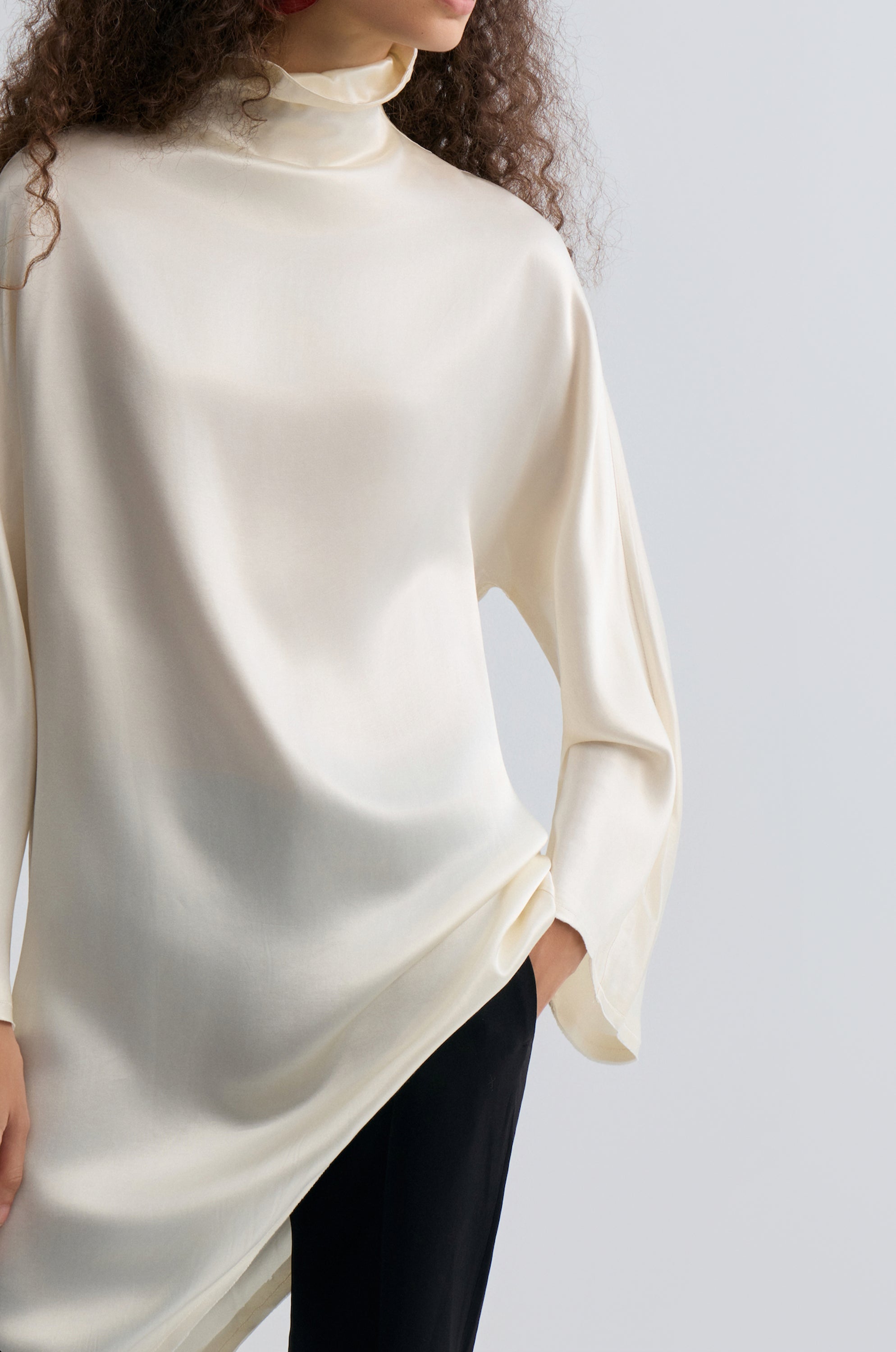 Asymmetric Slouch-neck Blouse Cream