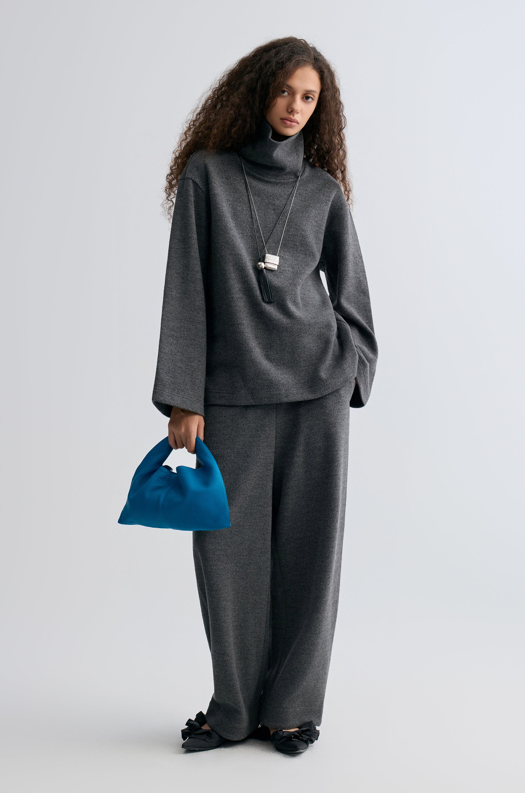 Wide-leg knitted Trousers Grey Melange