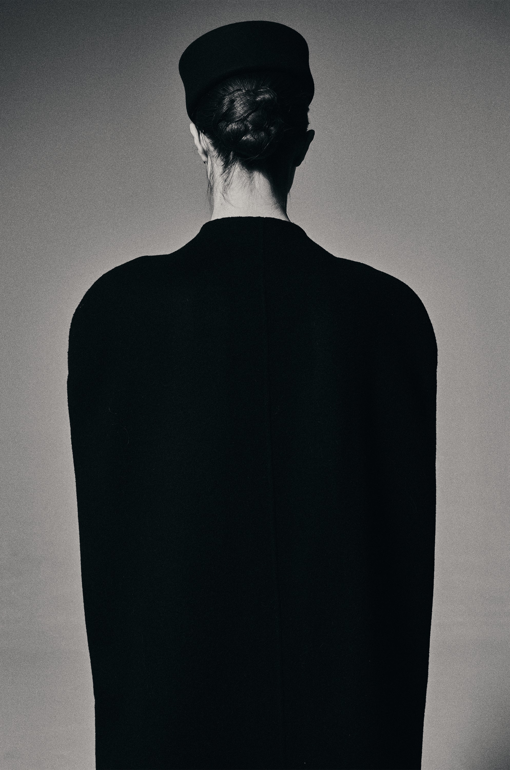 Double-faced Sculptural Wool Cape Coat Black