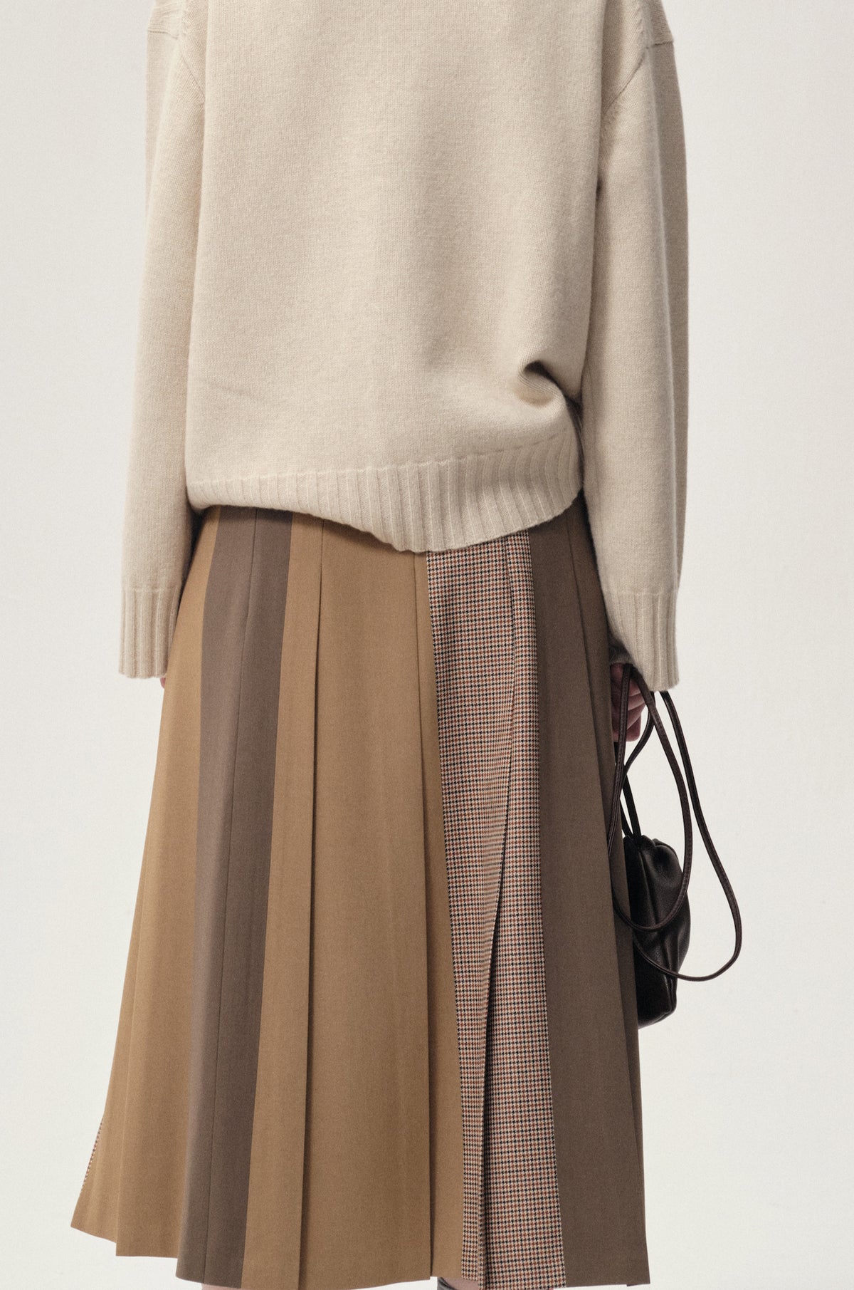Pleated Color-block Skirt Camel