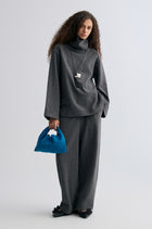 Boxy High Neck Wool Sweater Grey Melange