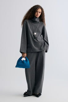 Boxy High Neck Wool Sweater Grey Melange