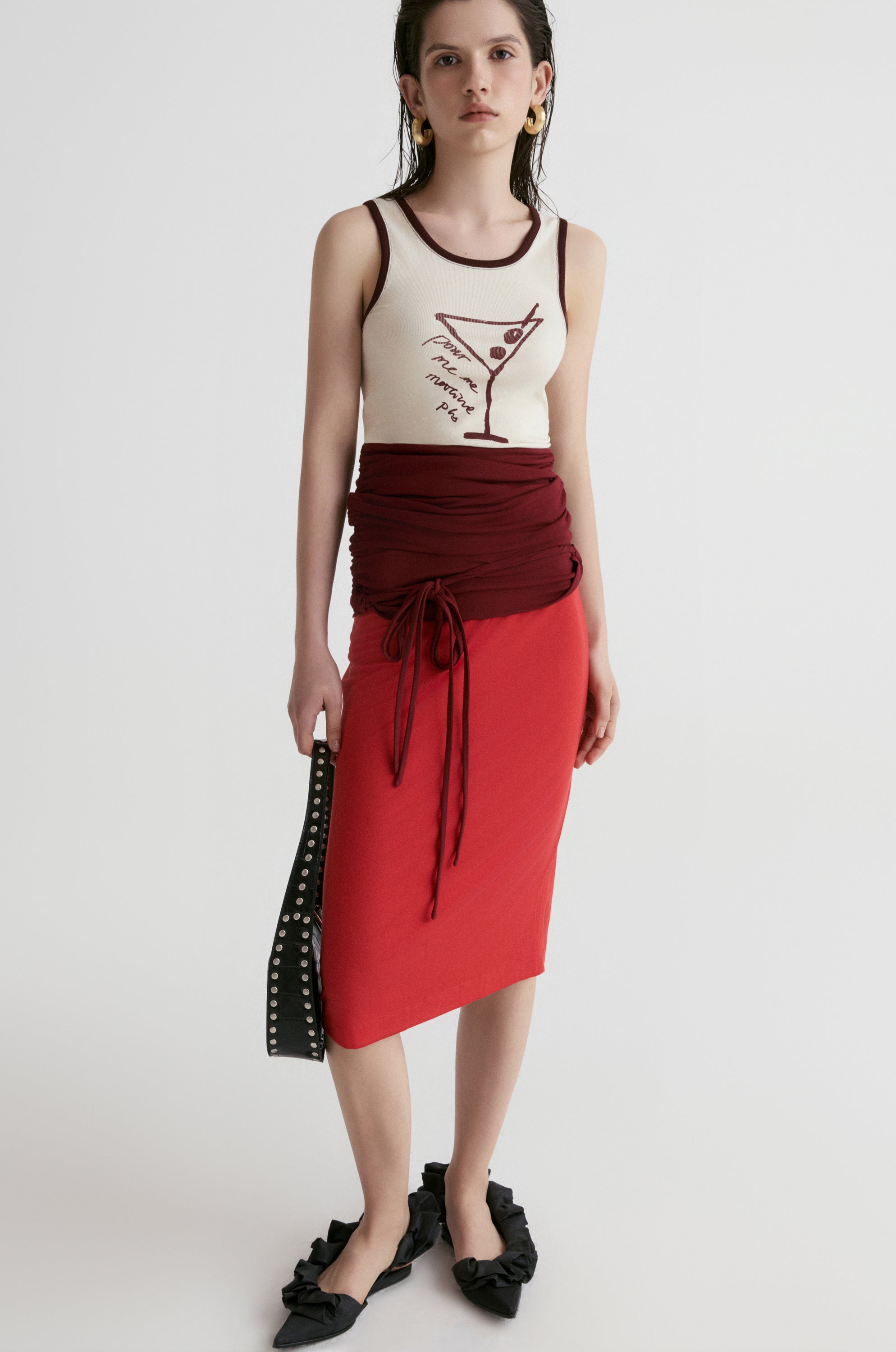 Rib Two-tone Skirt-Red
