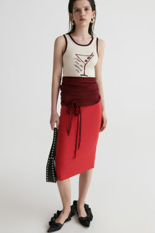 Rib Two-tone Skirt-Red
