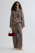 Boxy High Neck Wool Sweater Taupe Melange