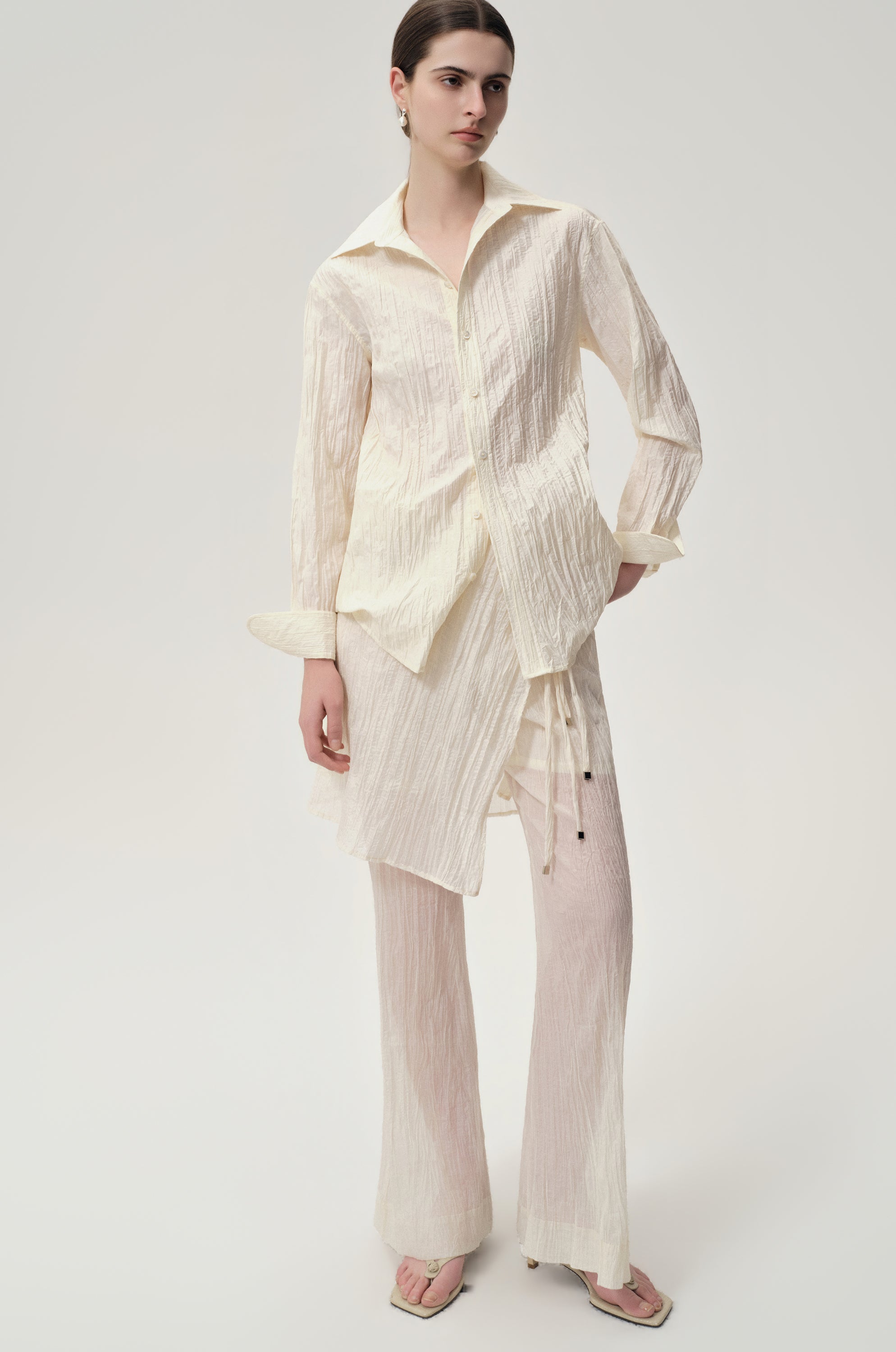Crinkled Gauze Shirt Ecru