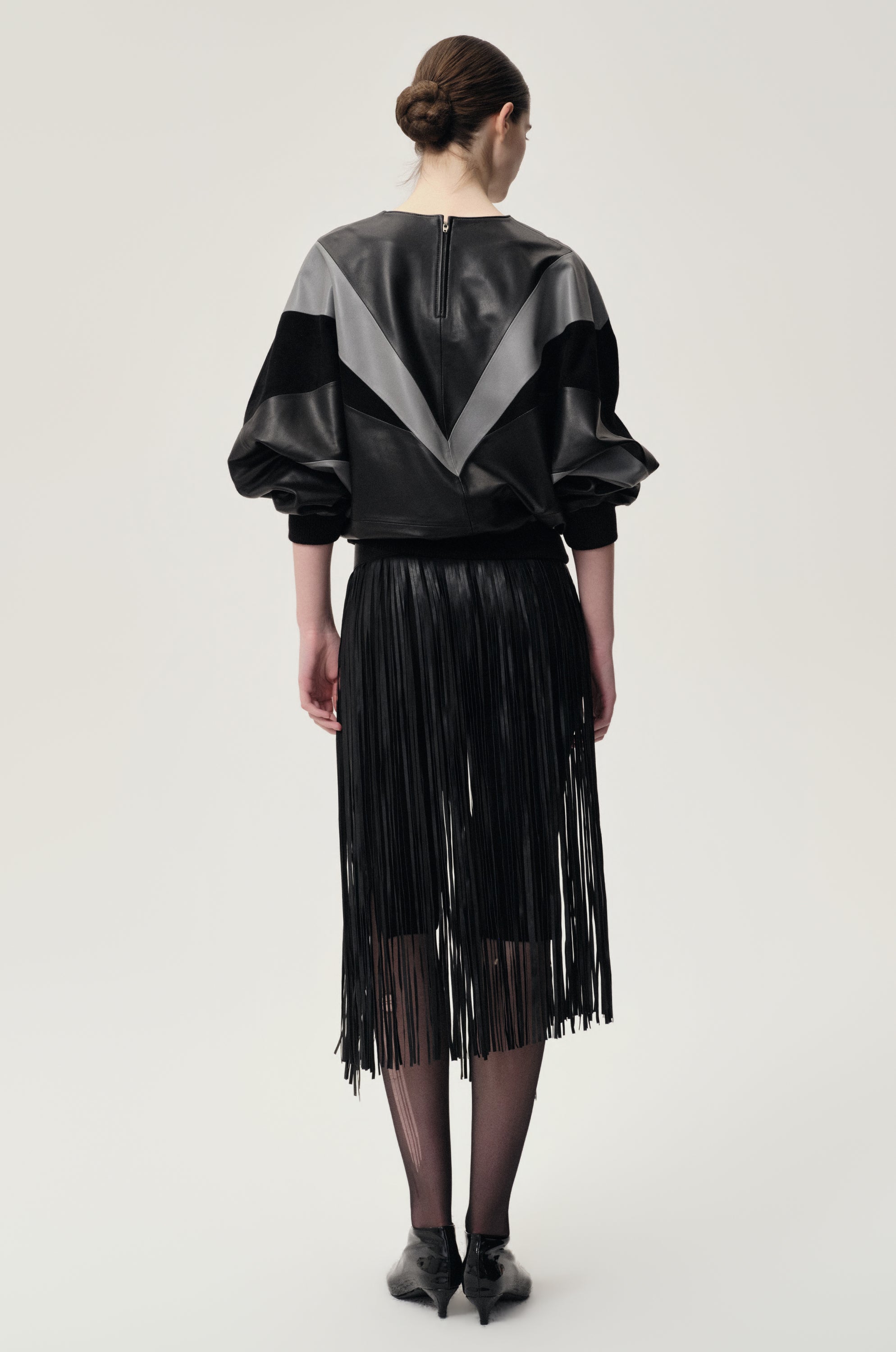 Patchwork Leather Sweater Black/Grey