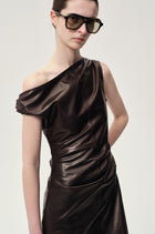 One-shoulder Draped Lambskin Dress Rum
