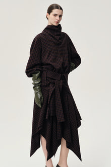 Check Wrap Wool Skirt Navy/Rum