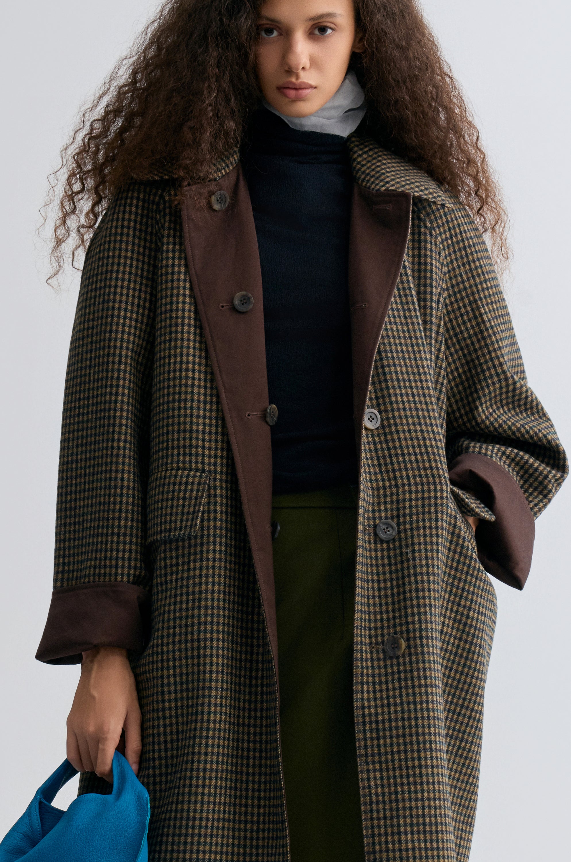 Reversible Twill and Check Trench Coat