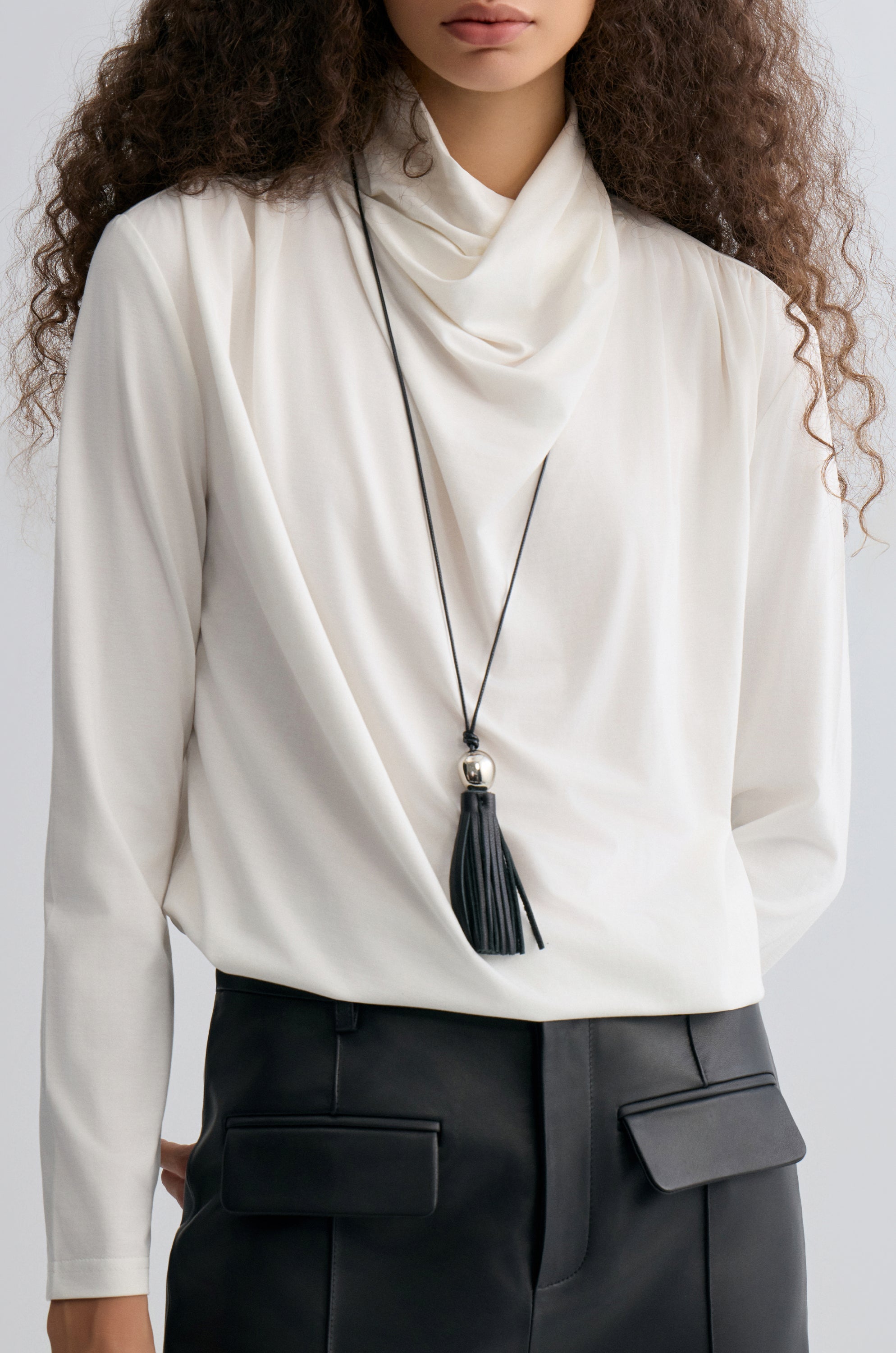 Cowl Jersey Top White