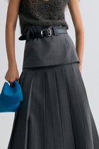 Double-layered Pleated Gabardine Skirt Grey melange