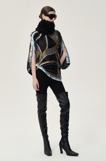 Scarf Print Top Black/Blue