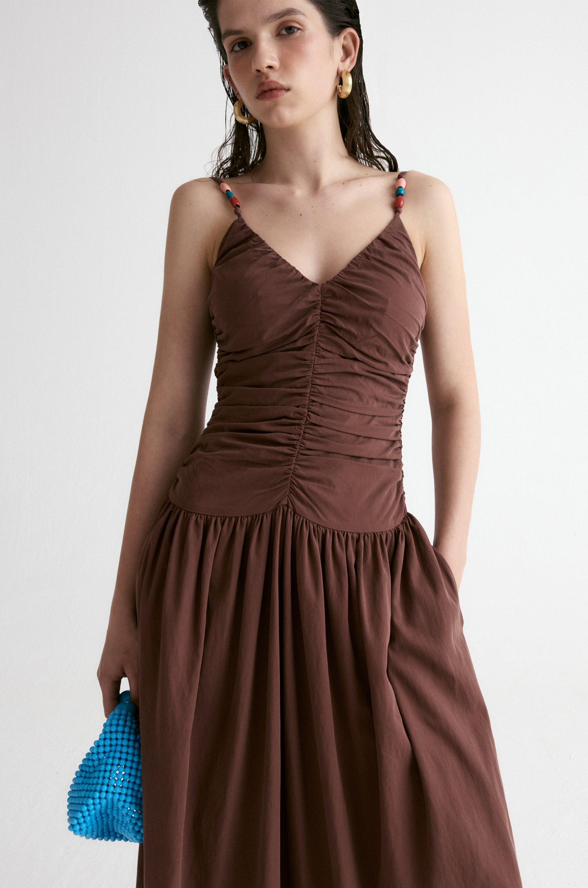 Tuscany Drape Cami Dress-Crimson