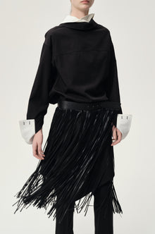 Double-layer Collar Shaped Shirt Black/White