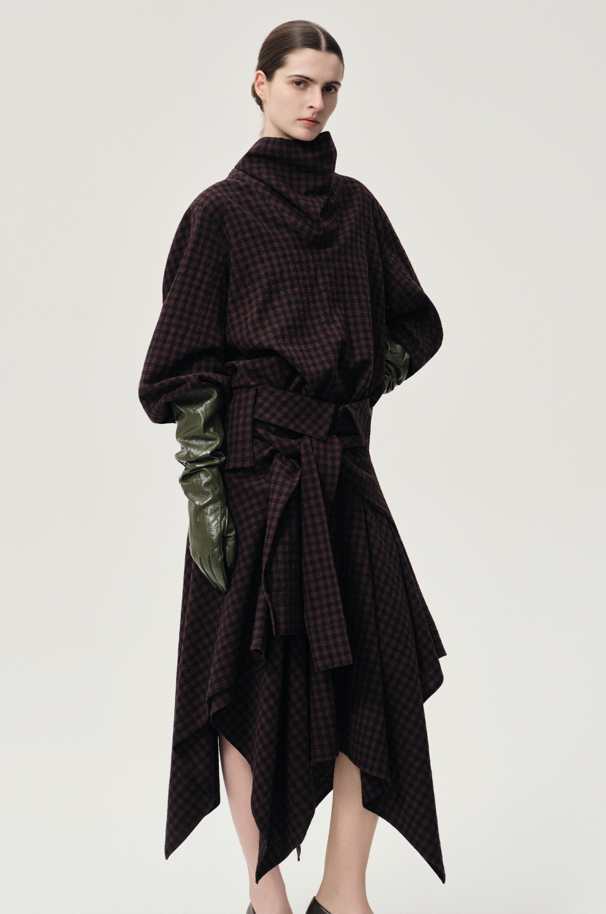 Check Scarf Wool Top Navy/Rum