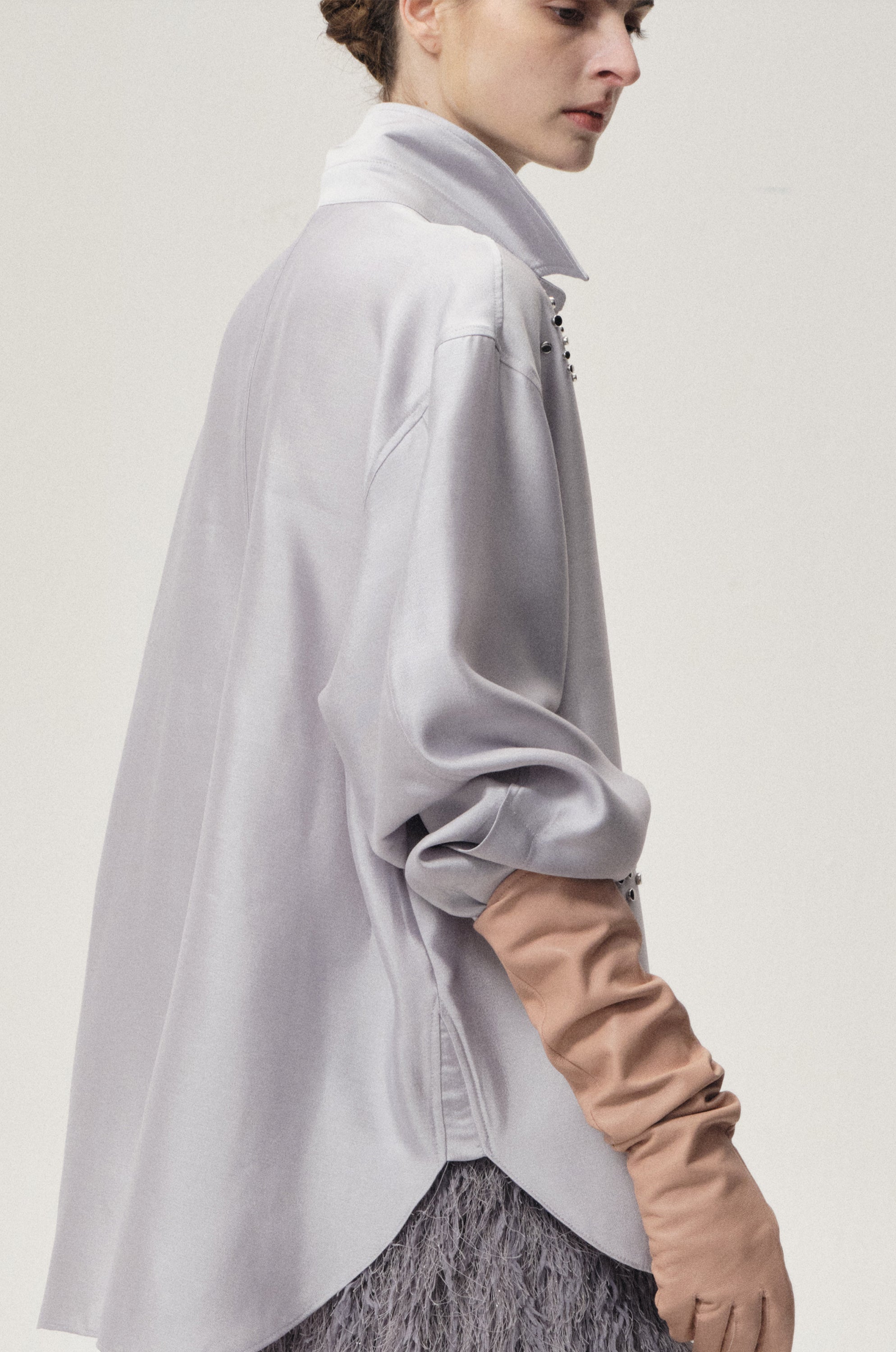 Stud-embellished Shirt Pale Grey
