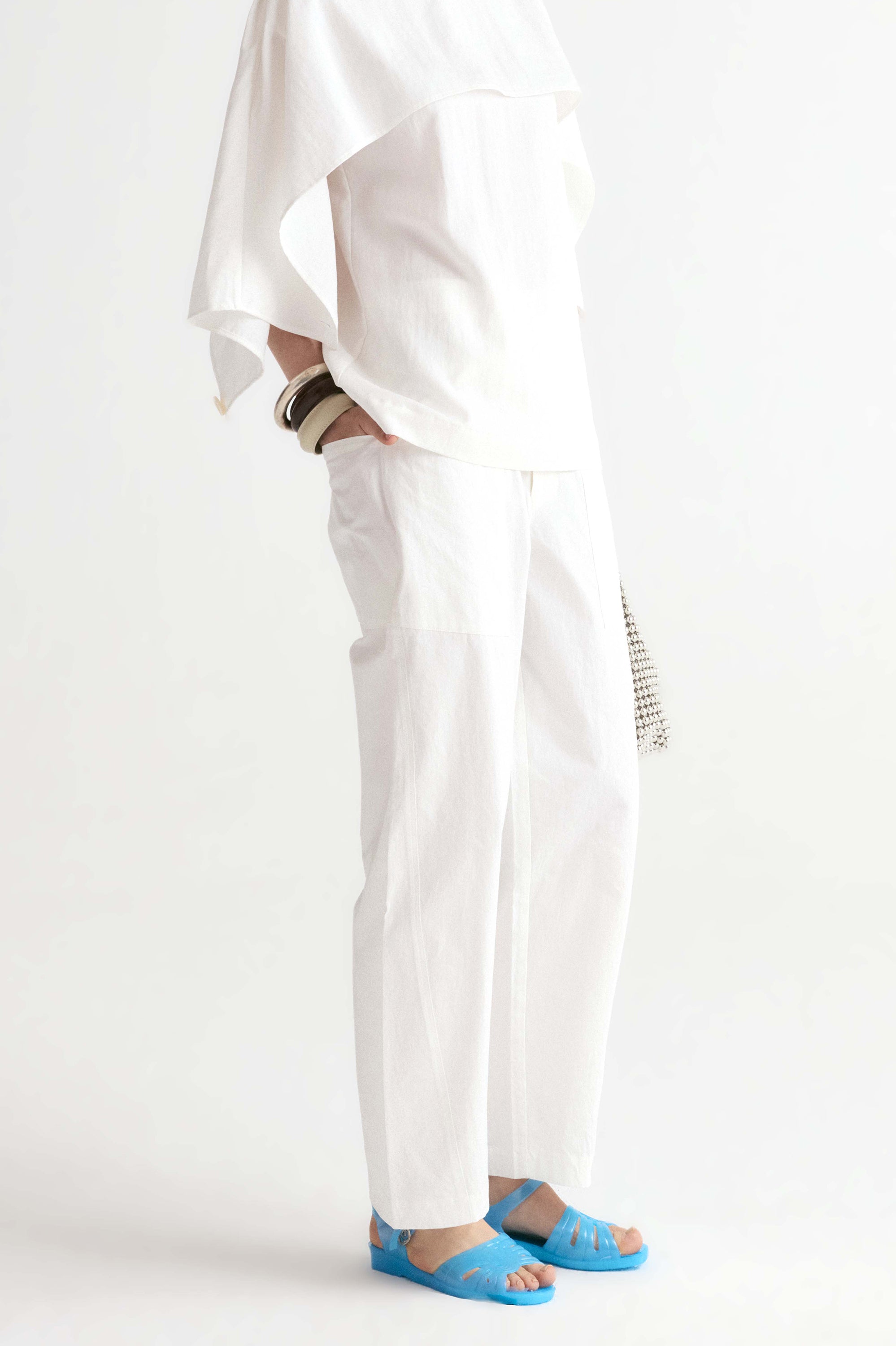 Double Waist Trousers-White