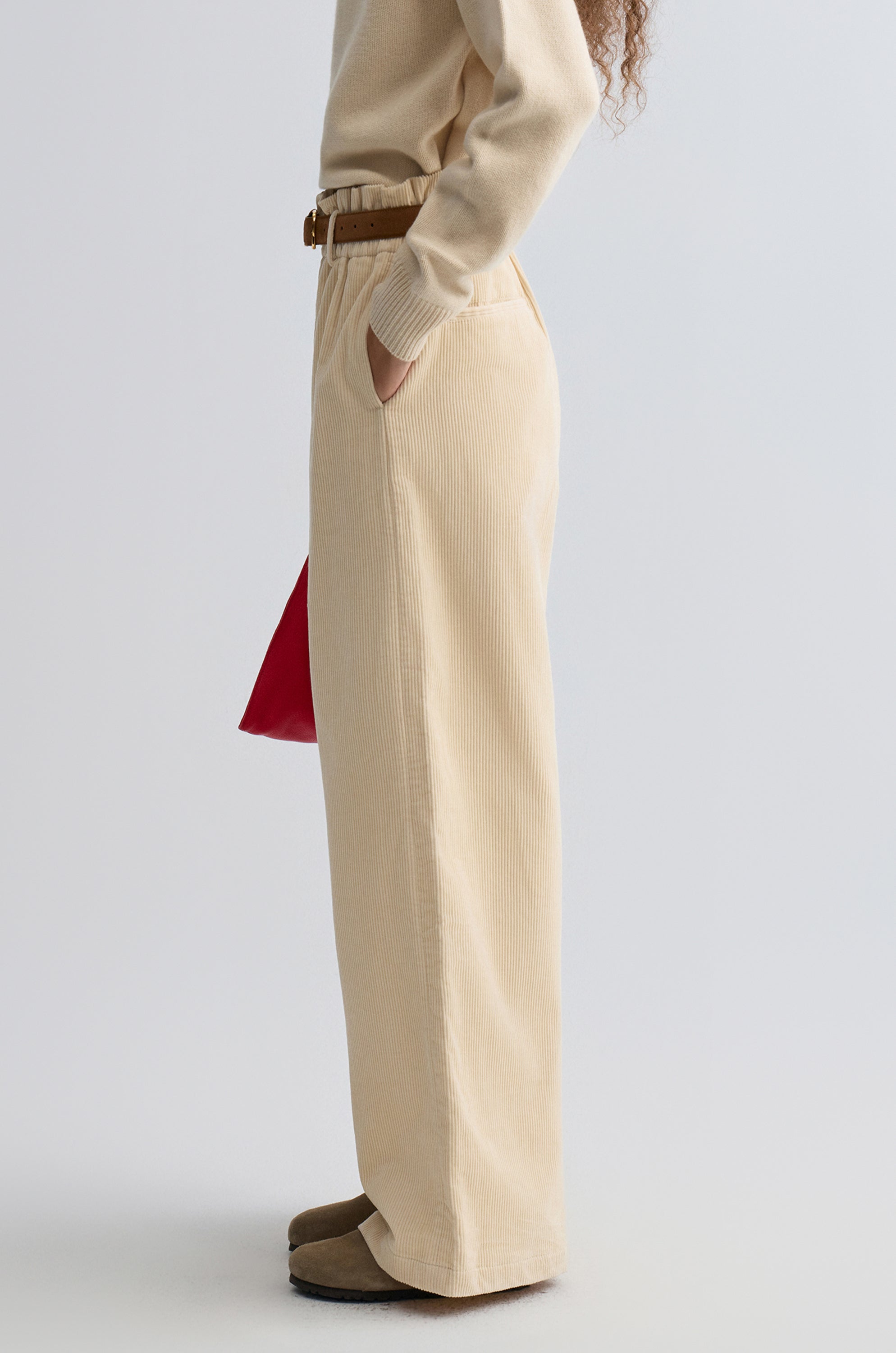Corduroy Wide-leg Trousers Ivory