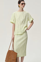 Crinkled Gauze Top Pale Lime