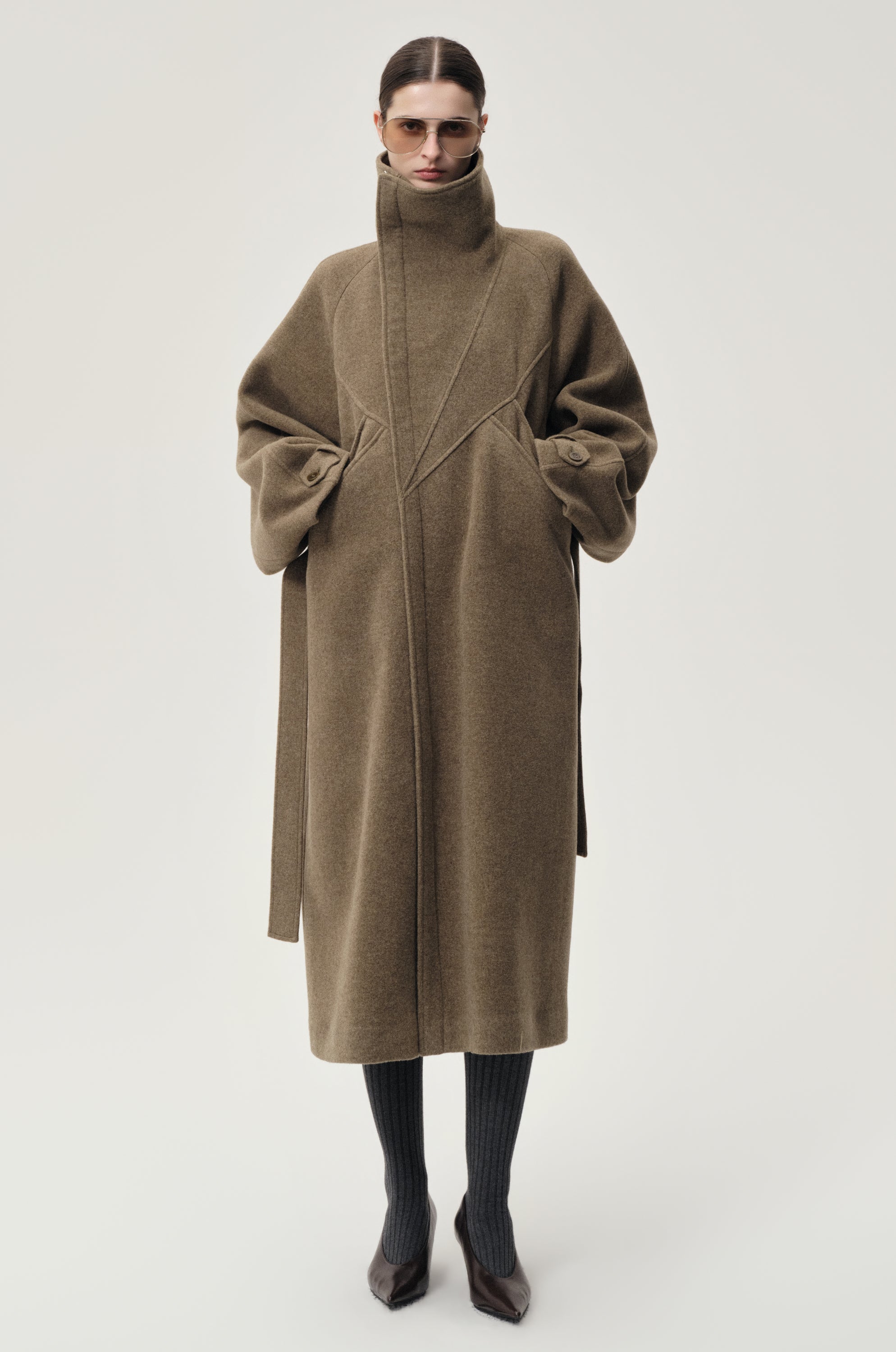 Double Alpaca Wool Wrap Coat Squirrel Melange