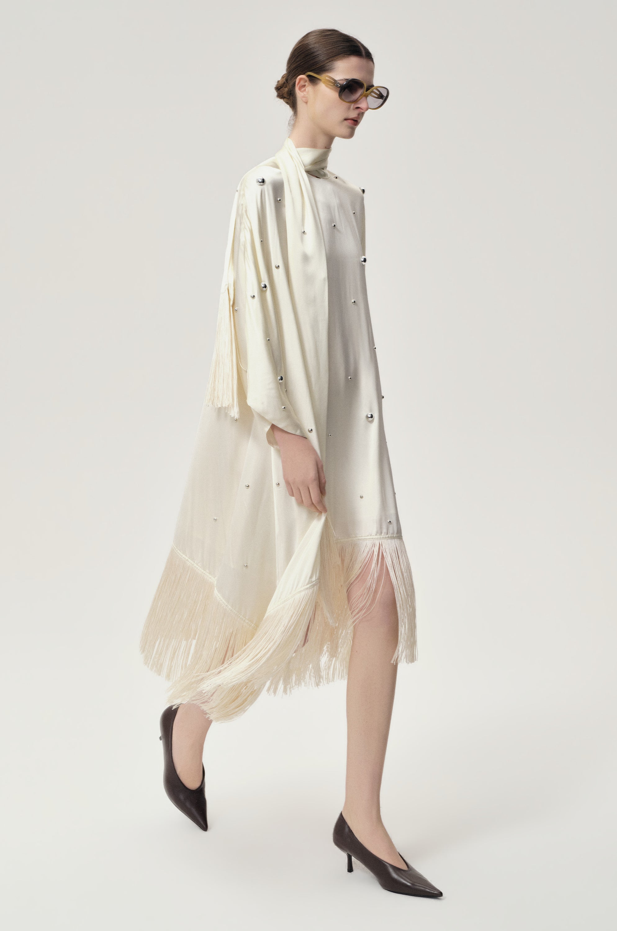 Stud-embellished Scarf Dress Ivory
