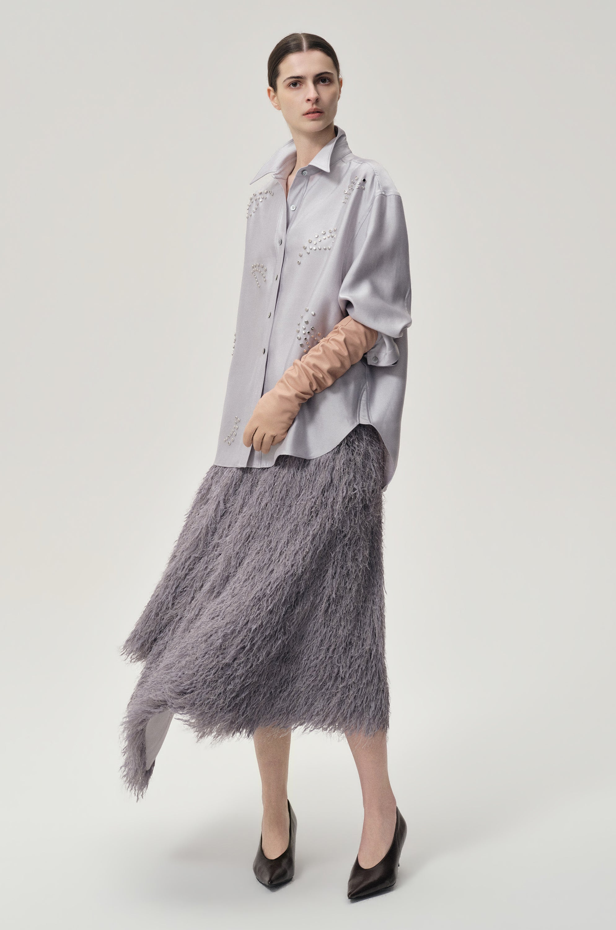 Asymmetrical Fringed Skirt Grey
