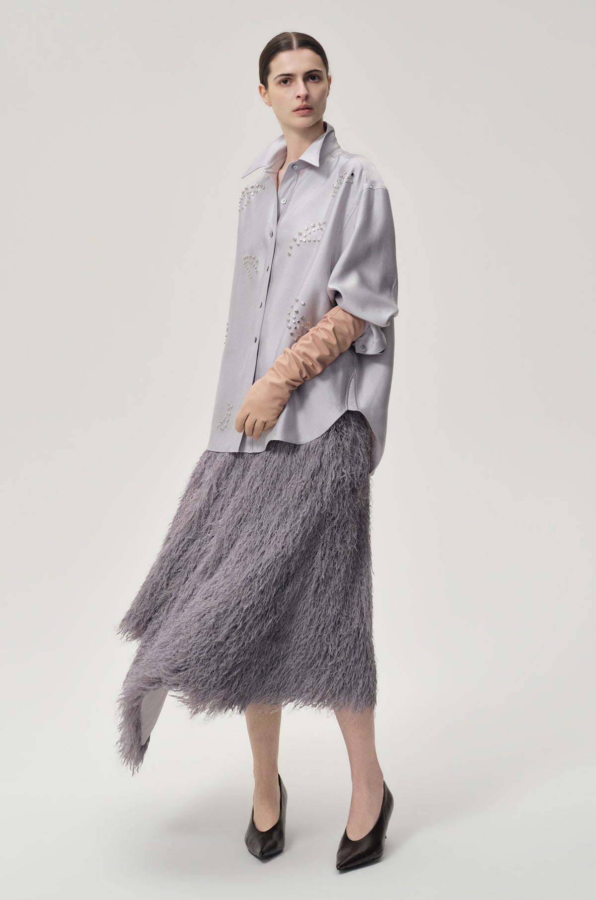 Asymmetrical Fringed Skirt Grey