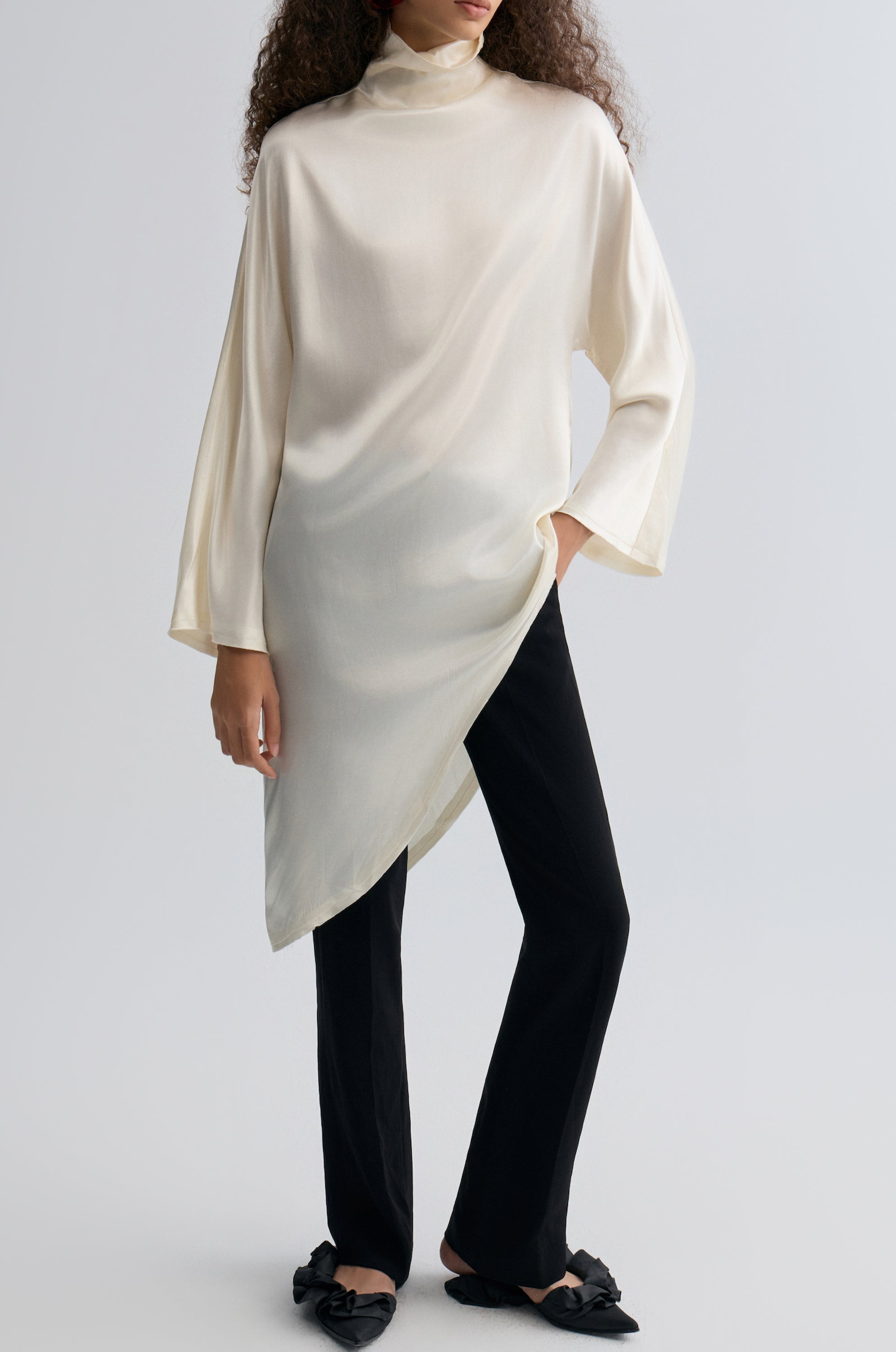 Asymmetric Slouch-neck Blouse Cream