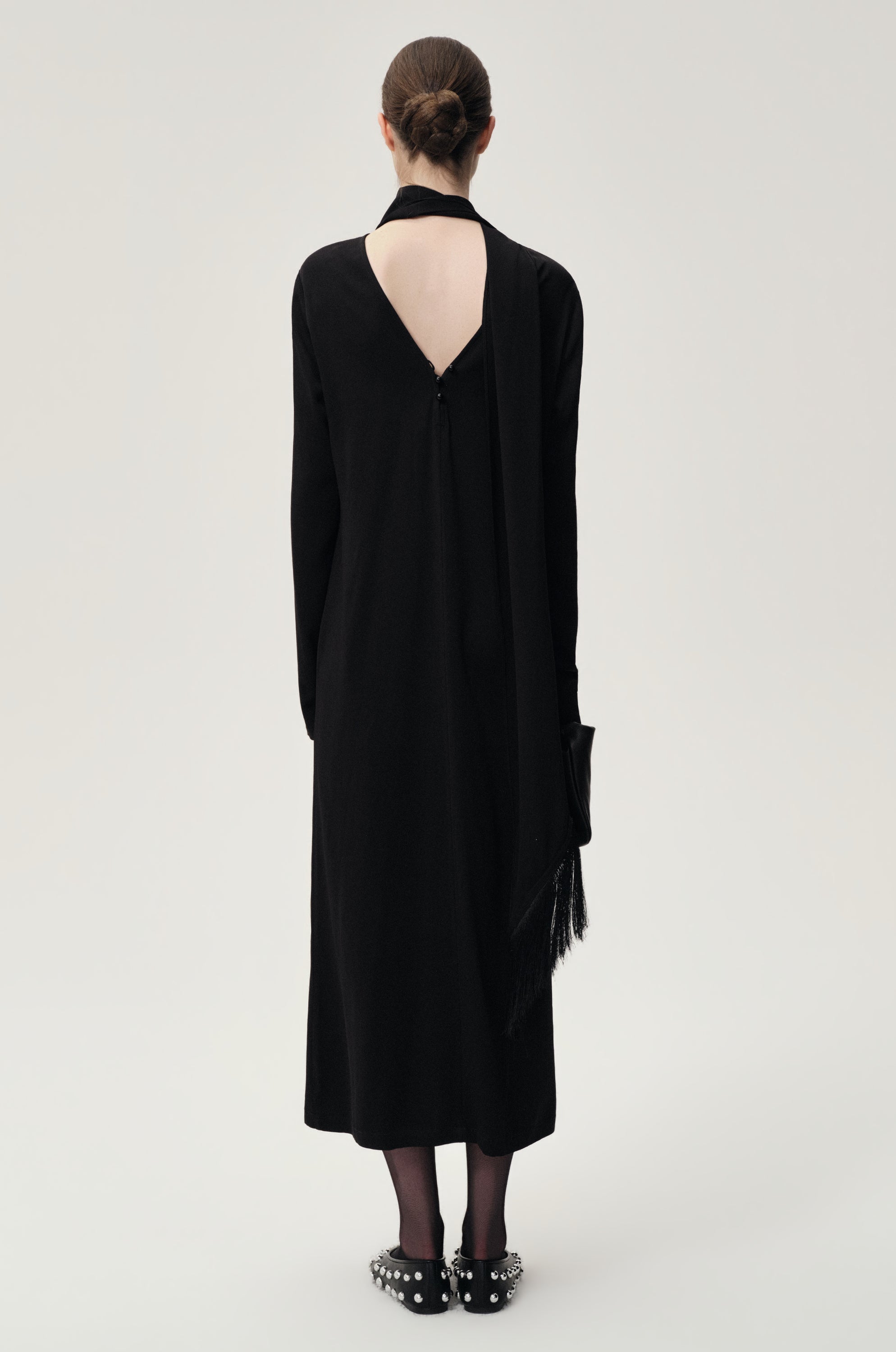 Reversible Fringed Scarf Dress Black