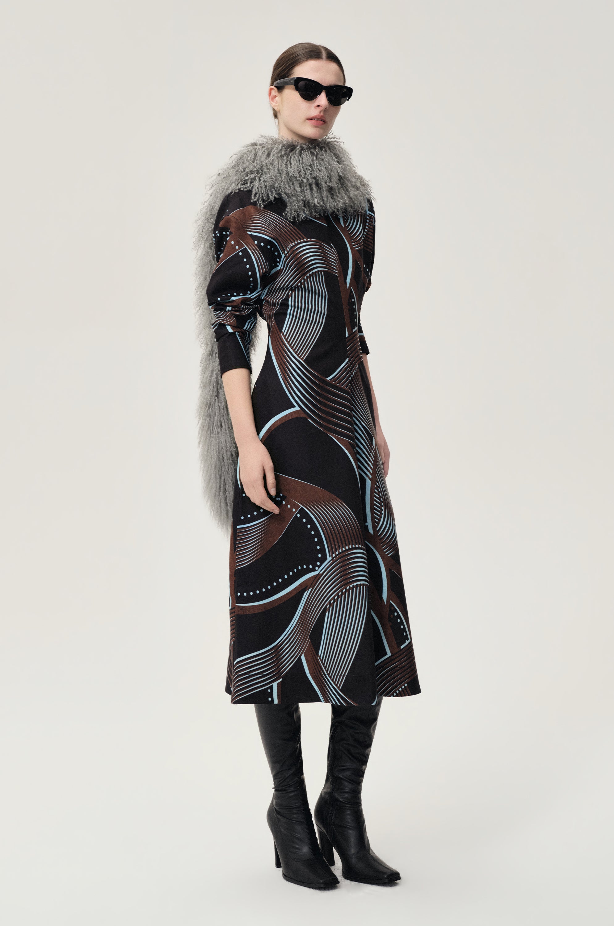 Printed Draped-waist Dress Multi