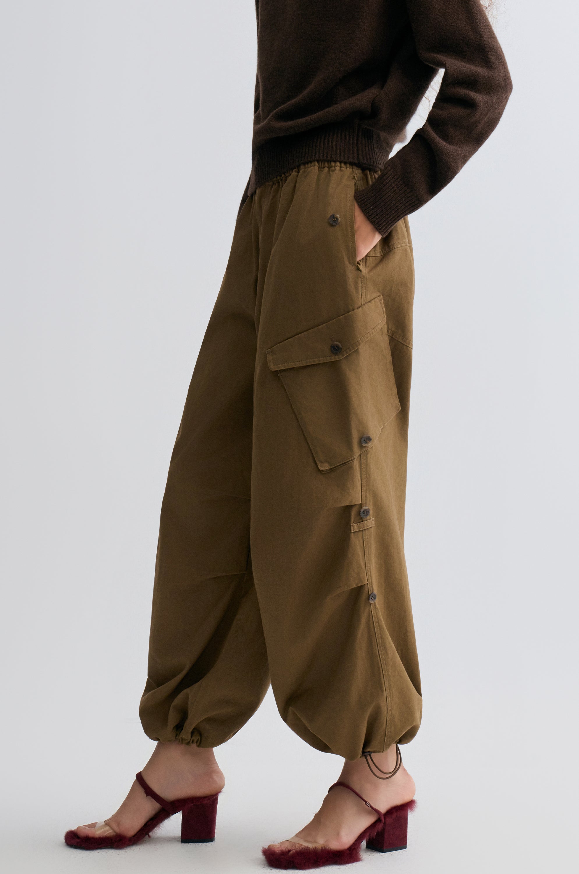 Washed Baggy Cargo Trousers Chocolate