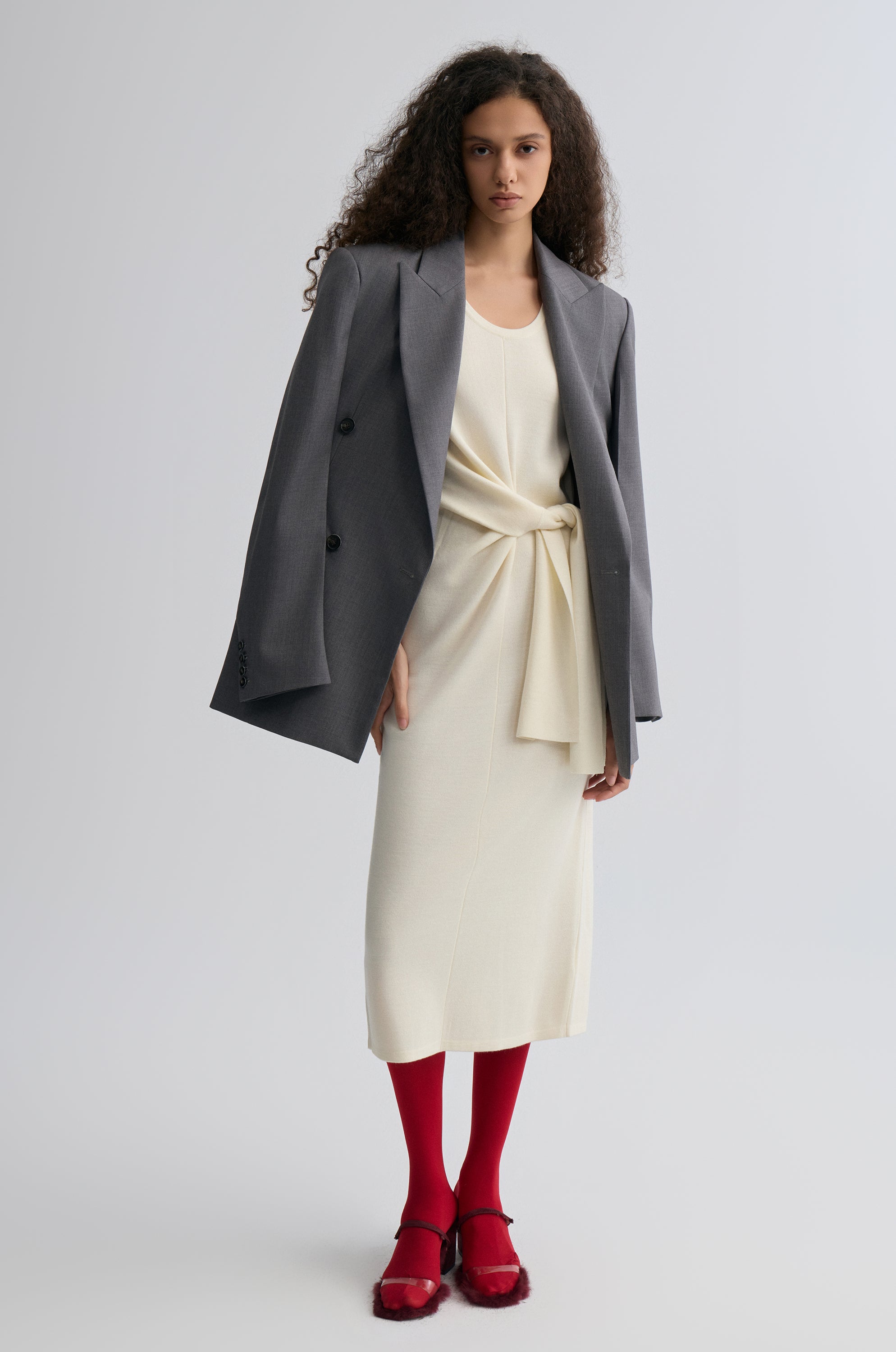 Knot-detail Knitted dress in Merino Wool Cream