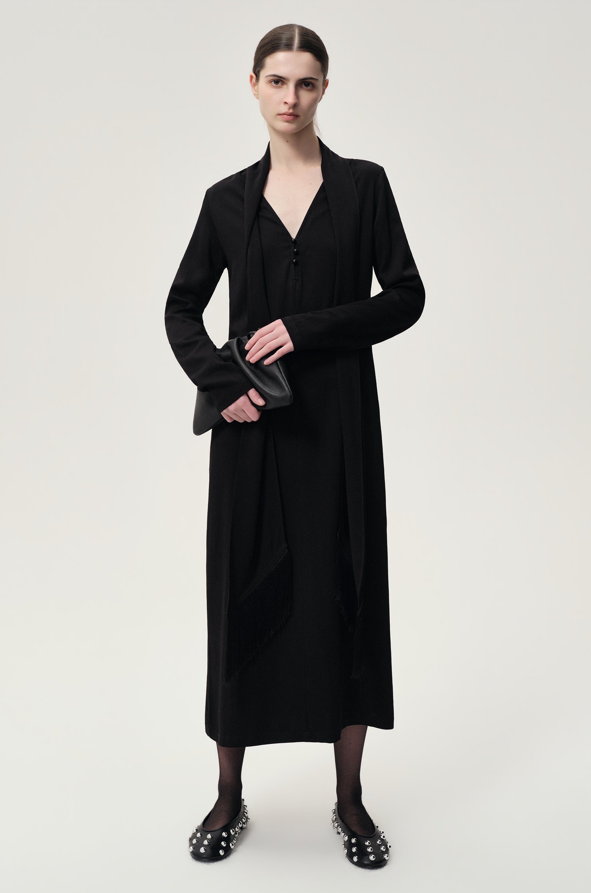 Reversible Fringed Scarf Dress Black