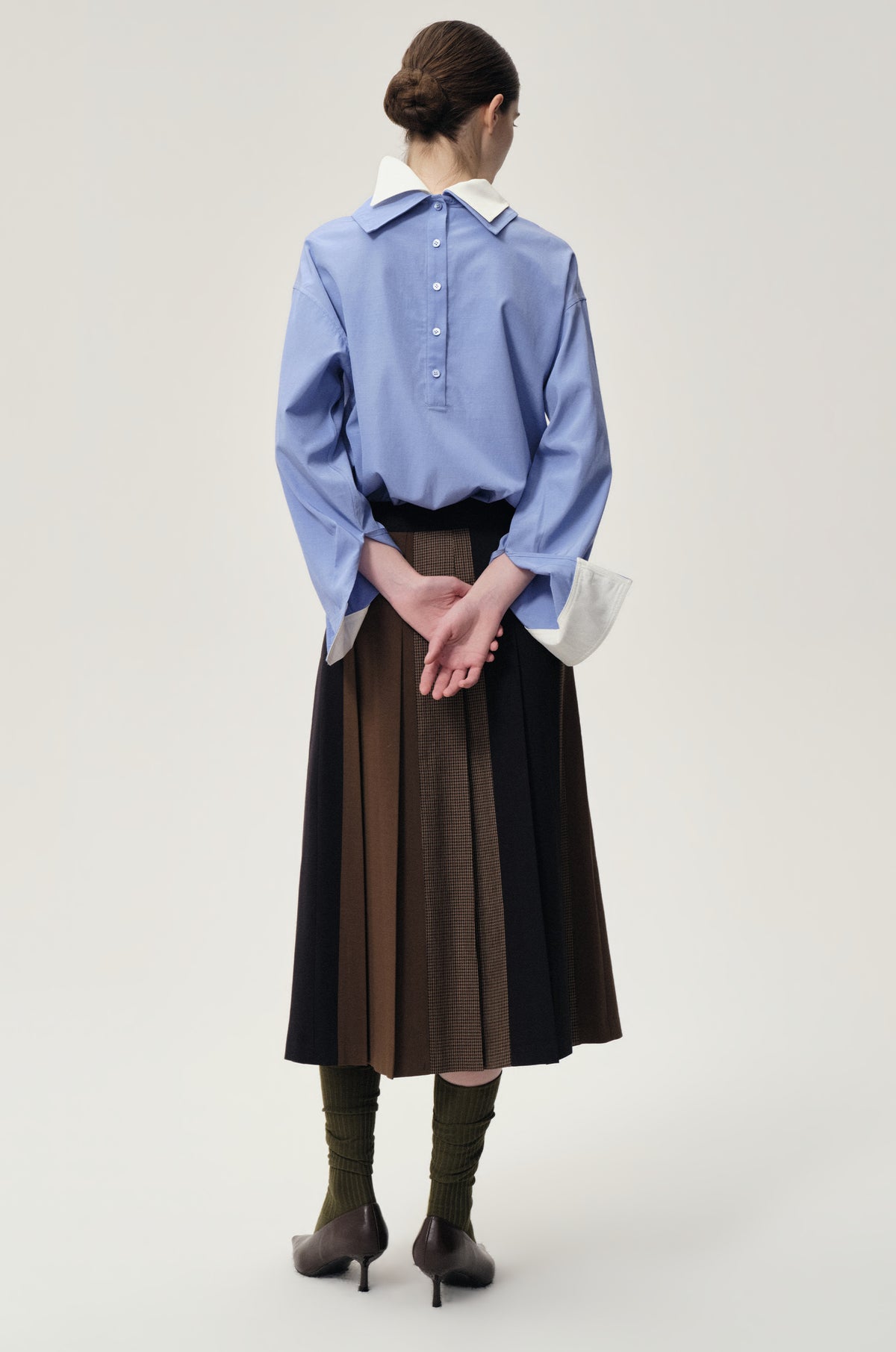 Double-layer Collar Shaped Shirt Sky Blue/White