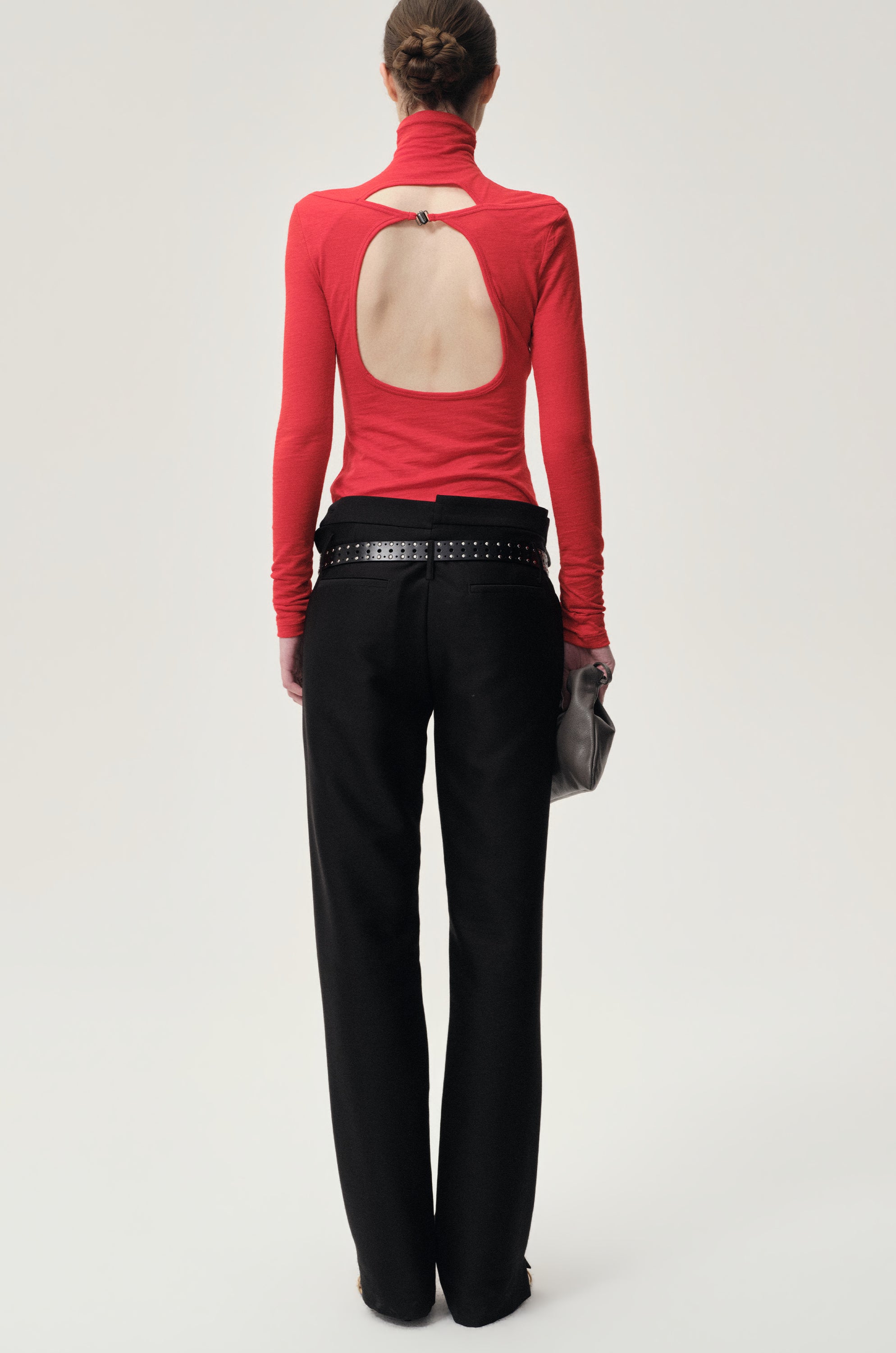 Cigarette Leg Trousers in Silk and Wool Black