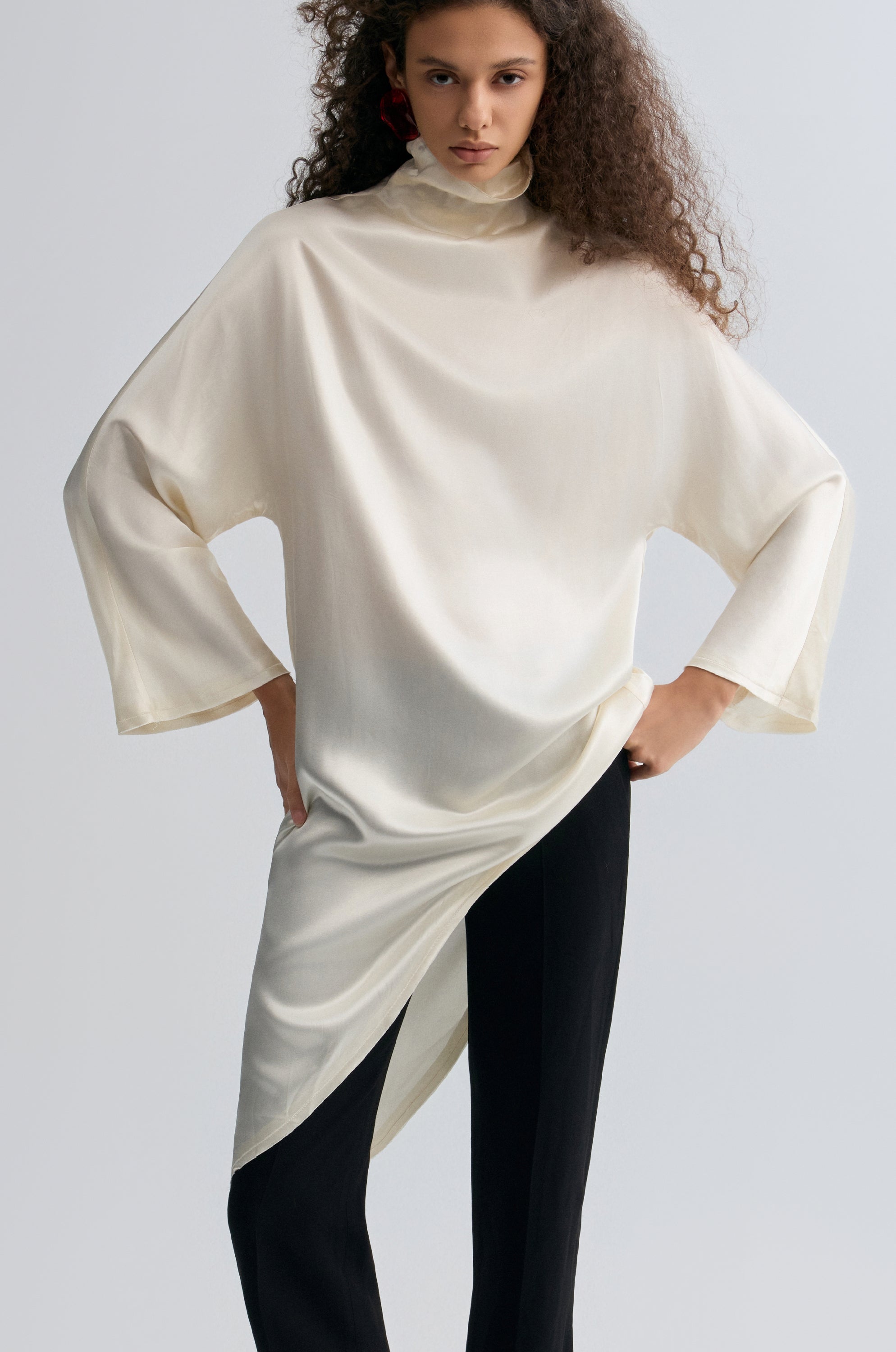 Asymmetric Slouch-neck Blouse Cream