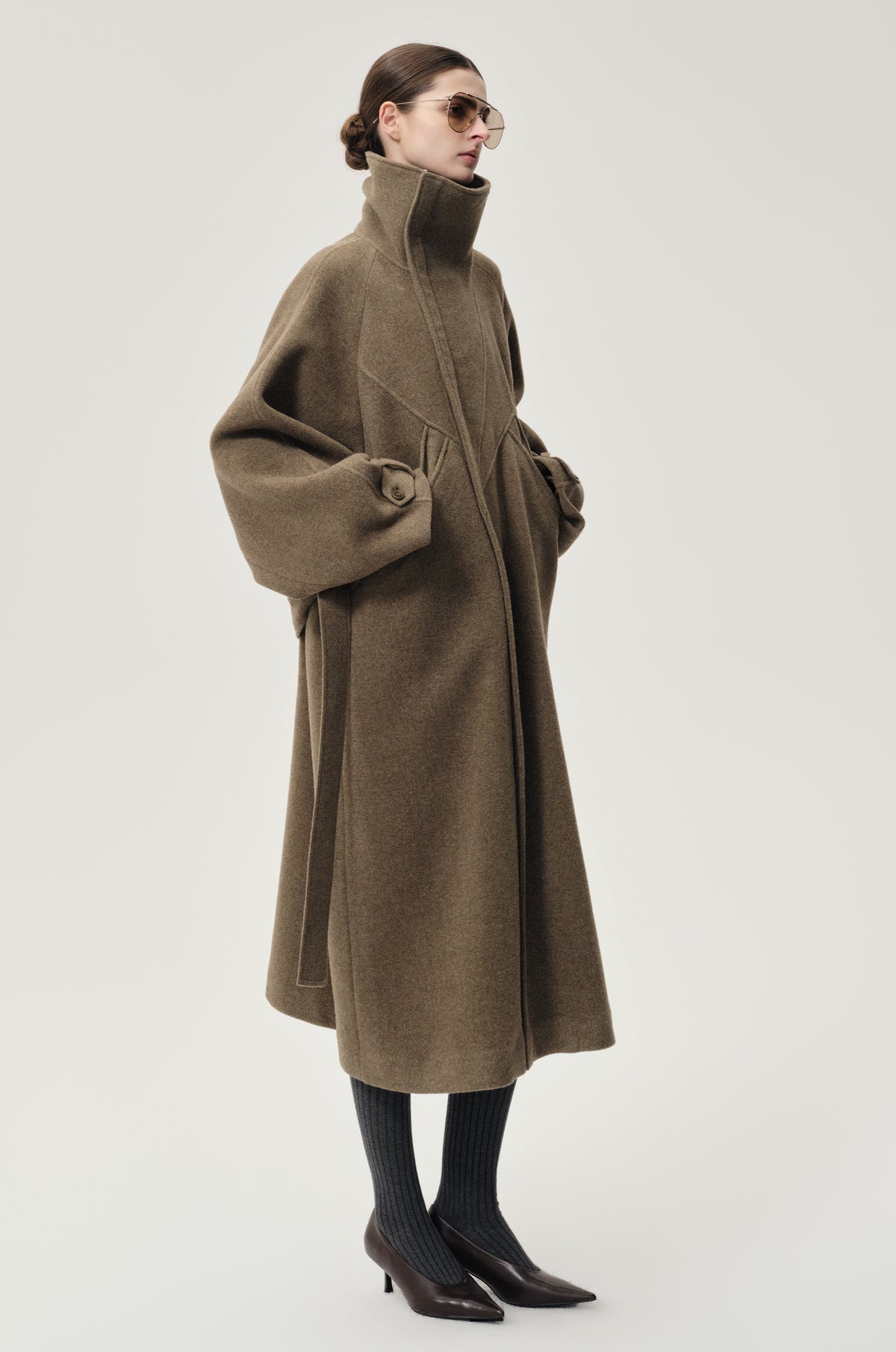 Double Alpaca Wool Wrap Coat Squirrel Melange