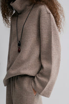Boxy High Neck Wool Sweater Taupe Melange