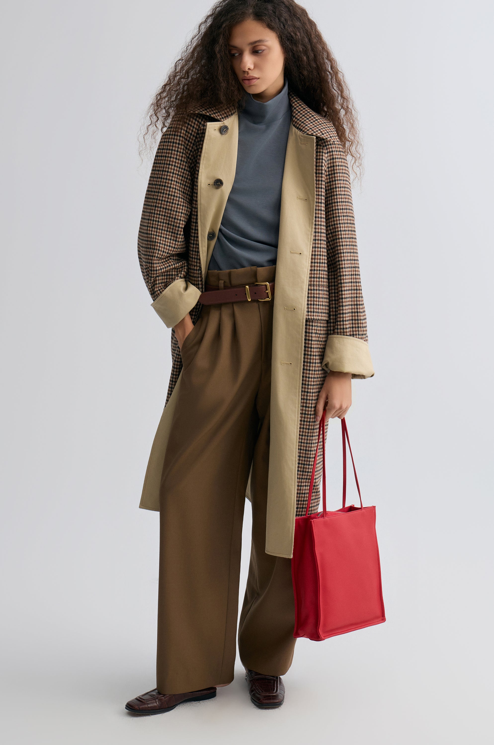 Reversible Twill and Check Trench Coat Beige | Front Row Shop