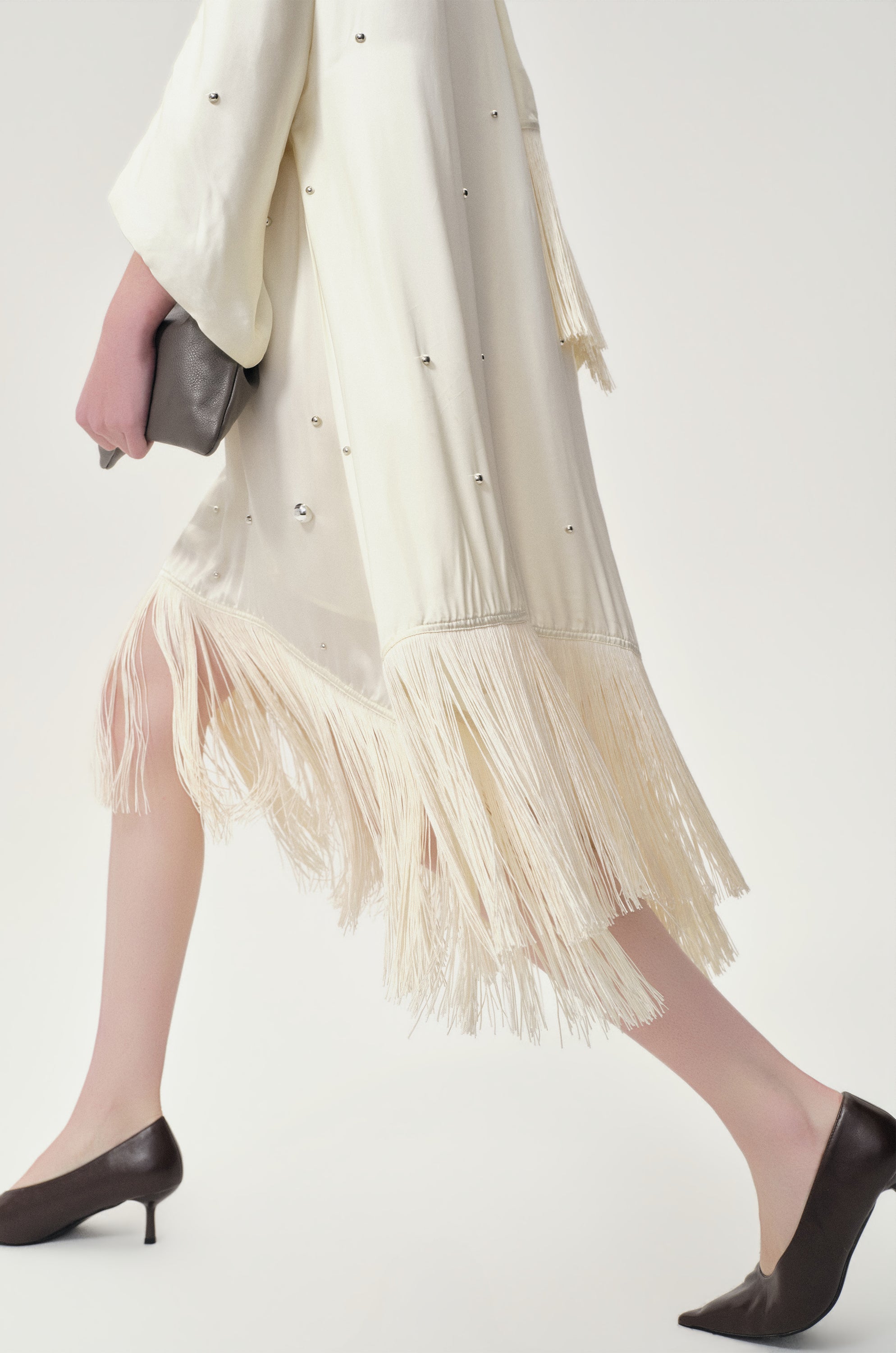 Stud-embellished Scarf Dress Ivory