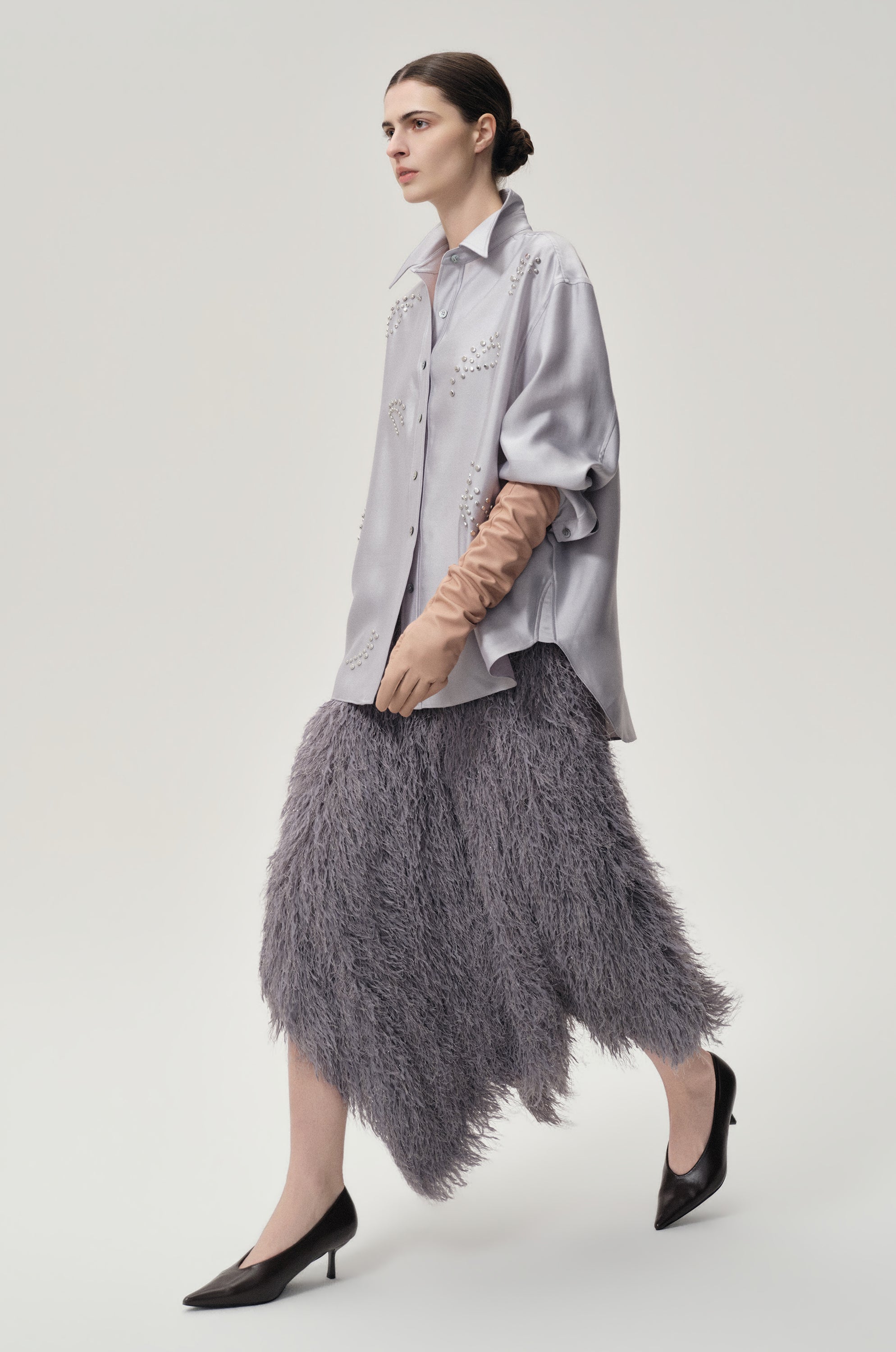 Stud-embellished Shirt Pale Grey