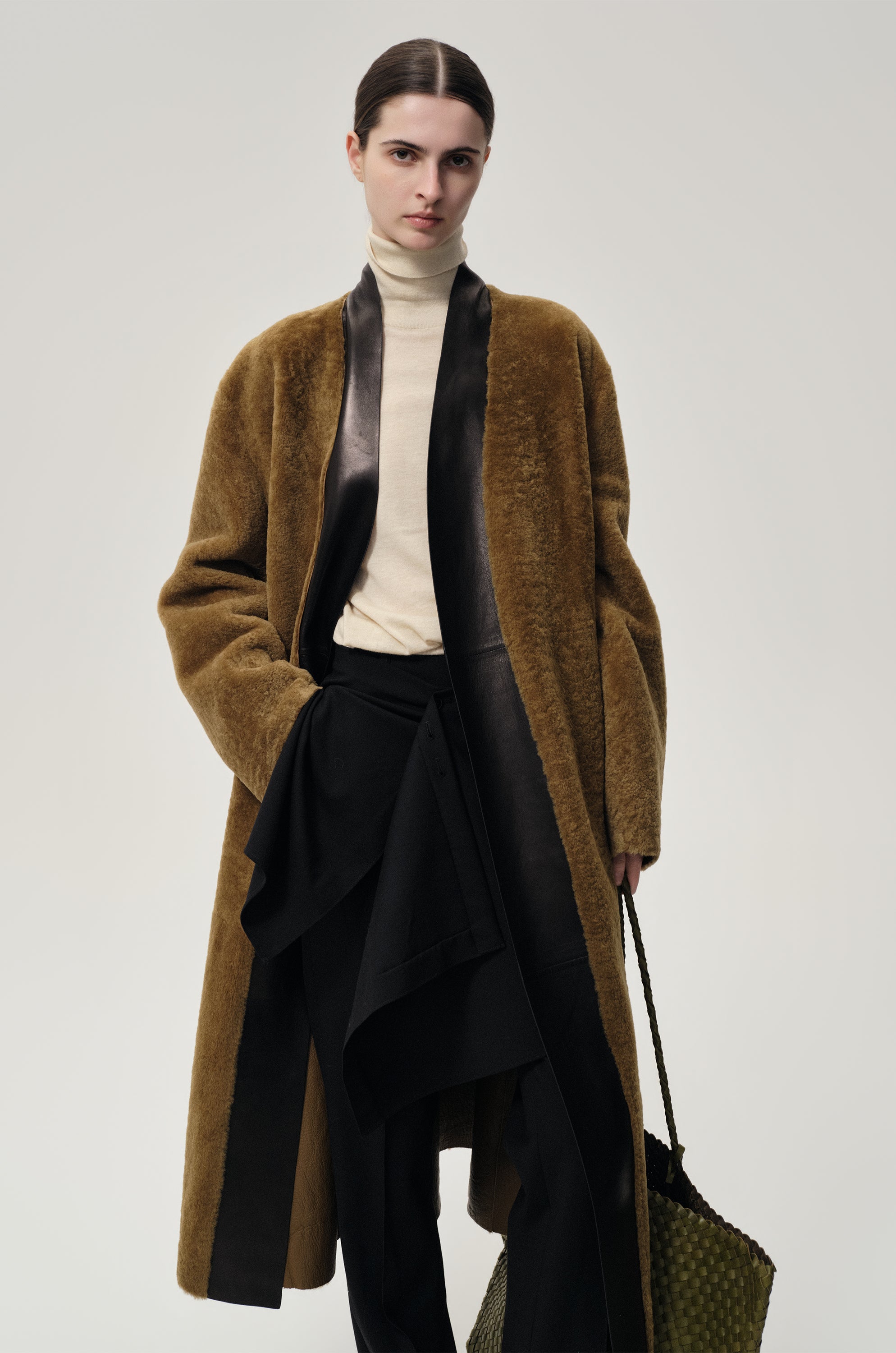 Cléo Shearing Robe Coat Tabacco/ Black