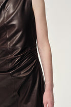 One-shoulder Draped Lambskin Dress Rum