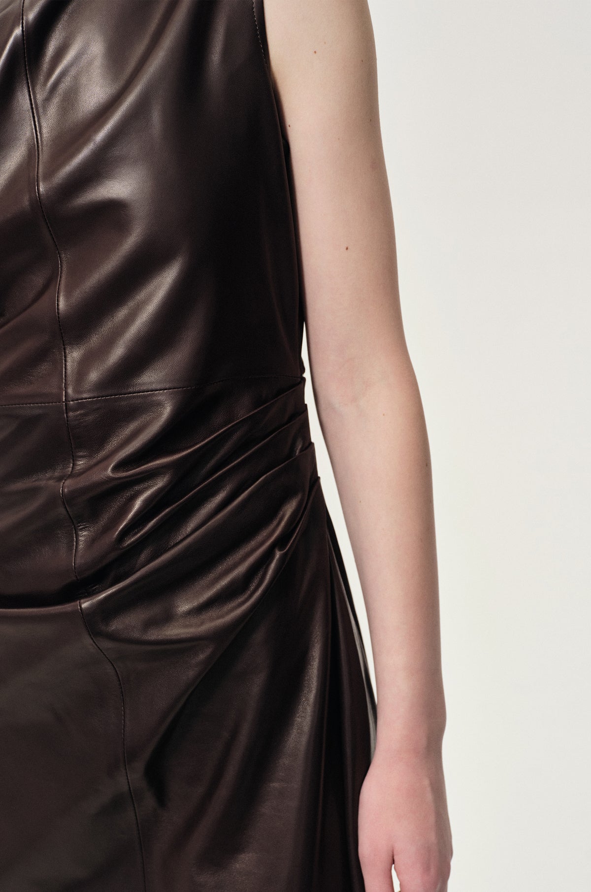 One-shoulder Draped Lambskin Dress Rum