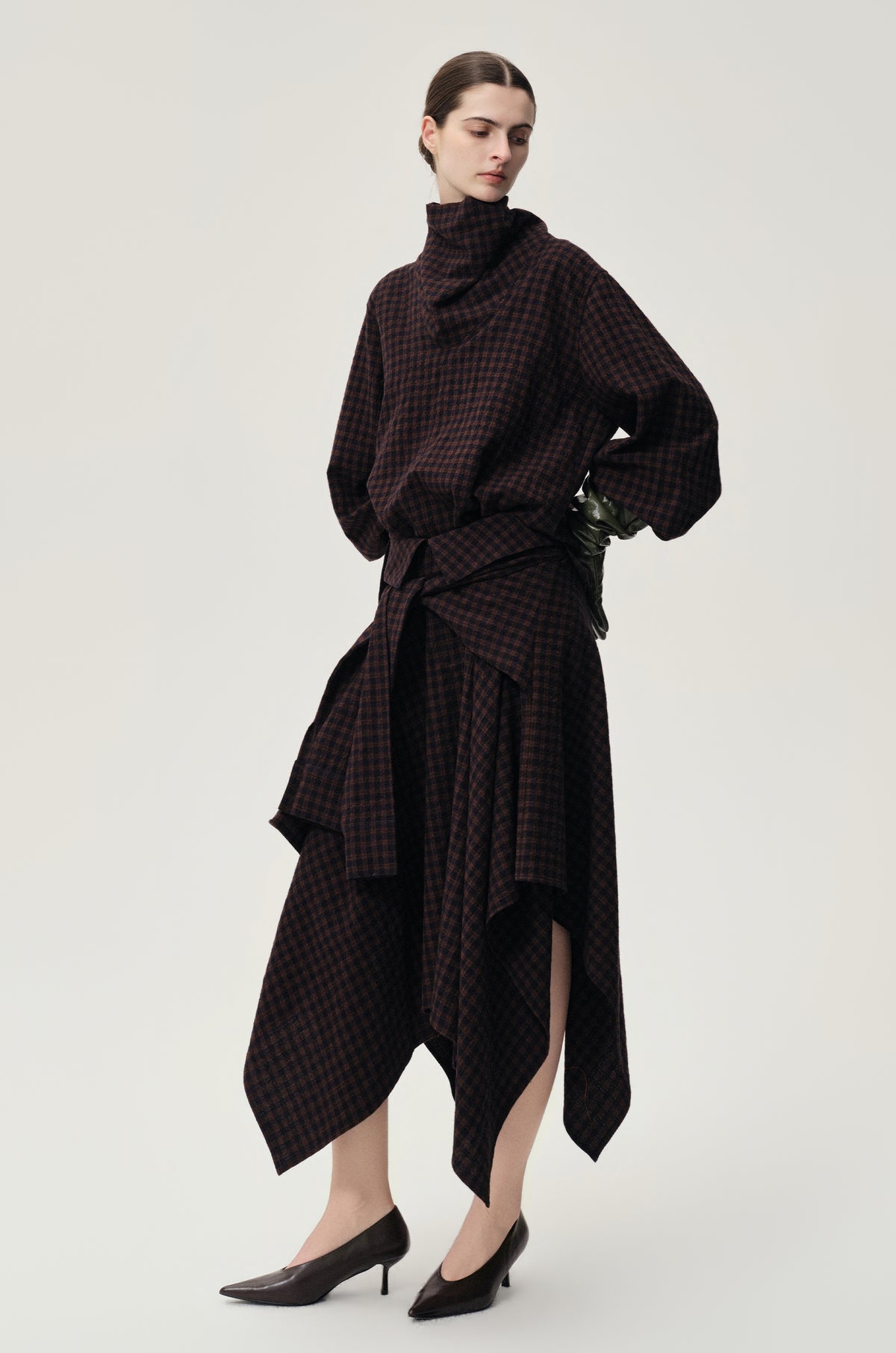 Check Wrap Wool Skirt Navy/Rum