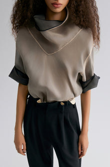 Two-tone Reversible Organza Blouse in silk Black