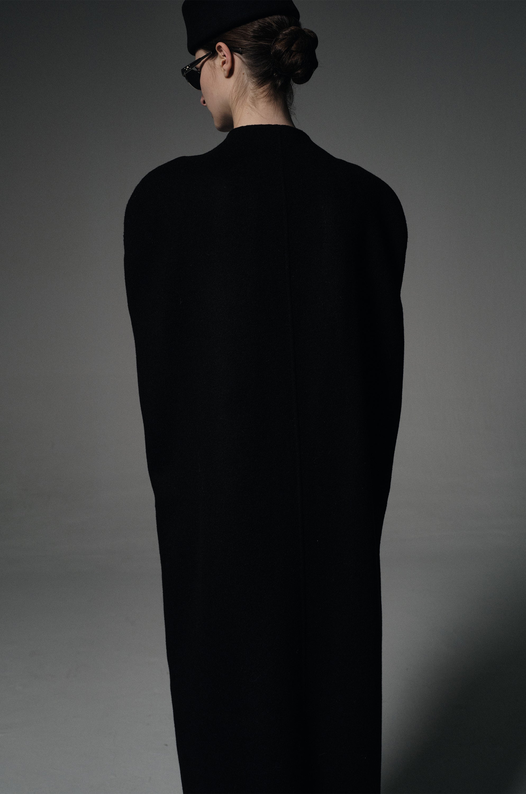 Double-faced Sculptural Wool Cape Coat Black